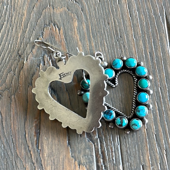 Vintage Leo Feeney Turquoise and Sterling Heart Earrings - Picture 5 of 5